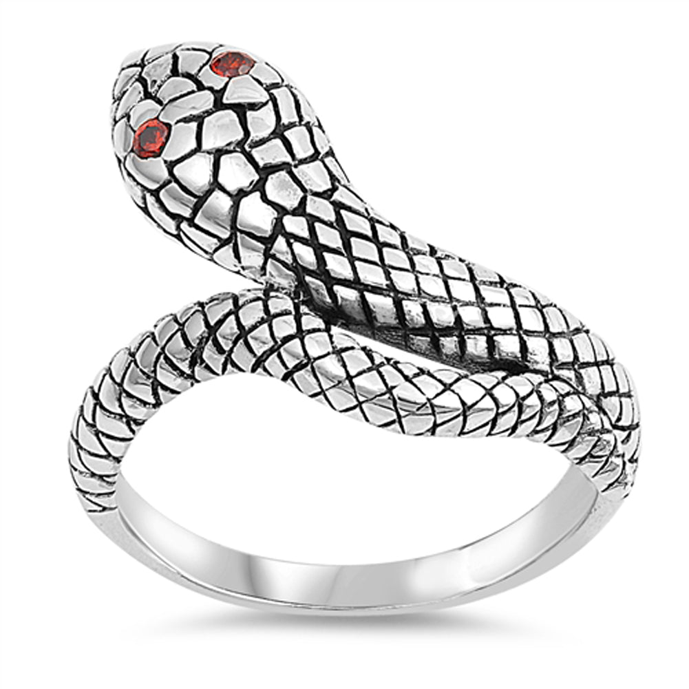 Garnet CZ Red Eyes Snake Animal Ring New .925 Sterling Silver Band Sizes 6-12