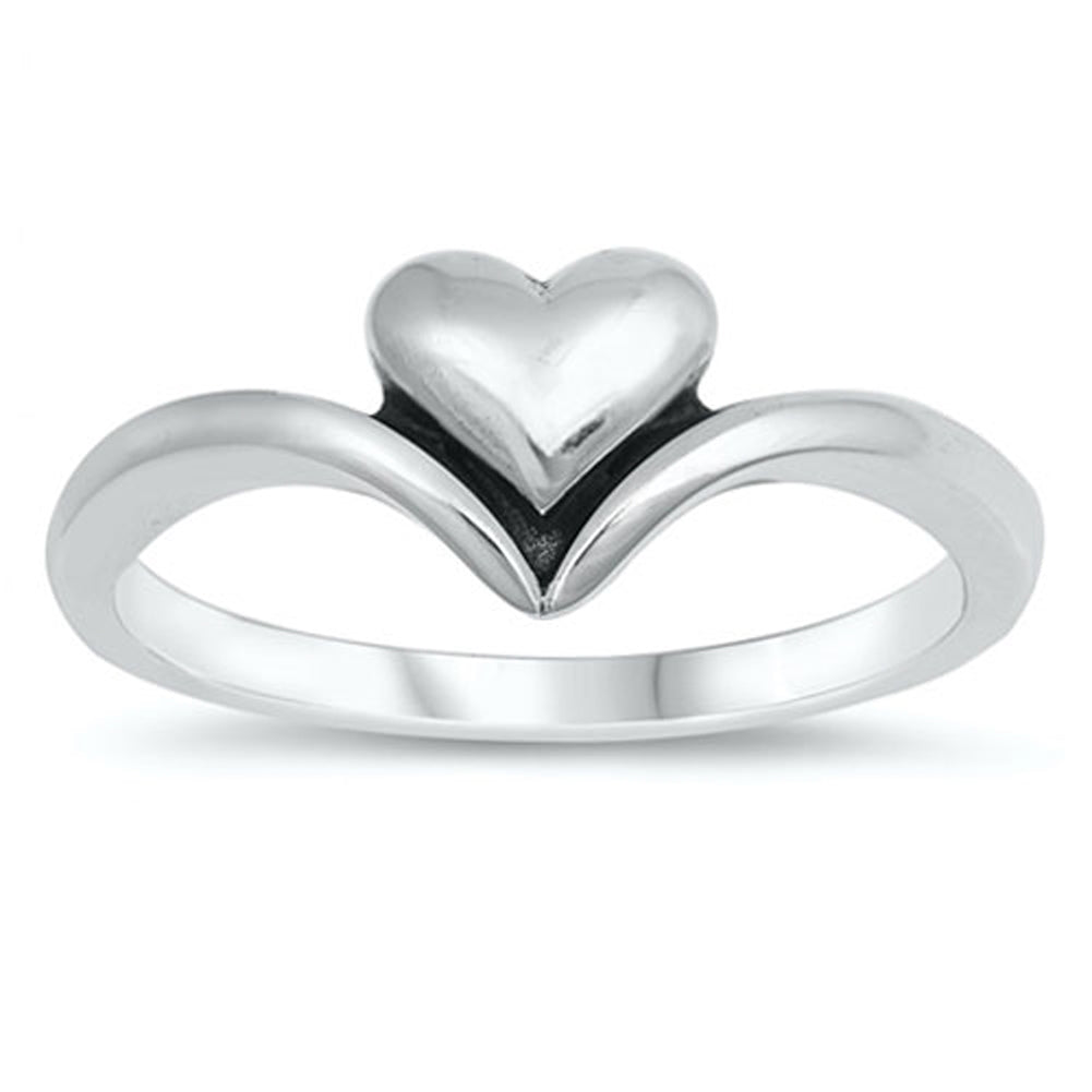 Heart Pointed Chevron V-Shape Love Ring New .925 Sterling Silver Band Sizes 4-10