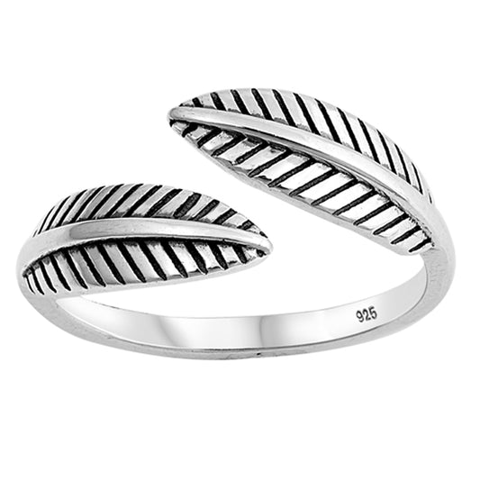 Oxidized Open Leaf Feather Tree Cute Ring .925 Sterling Silver Band Sizes 4-10