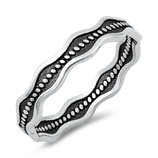 Oxidized Black Bead Wave Stackable Ring New .925 Sterling Silver Band Sizes 4-12