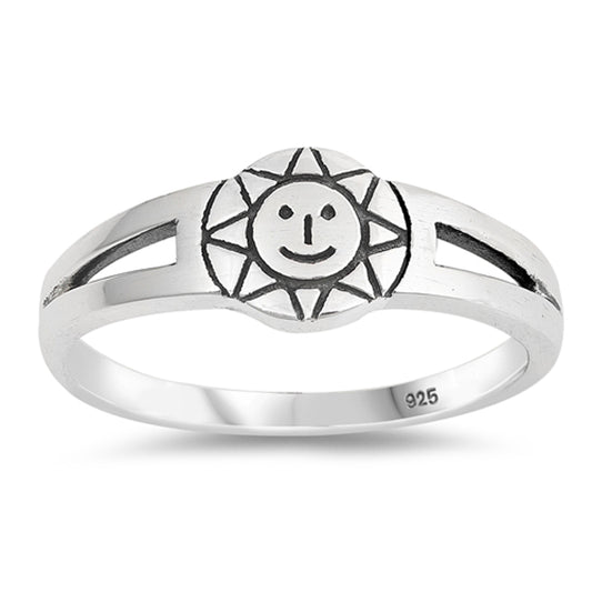 Oxidized Sun Smiley Face Aztec Symbol Ring .925 Sterling Silver Band Sizes 4-10