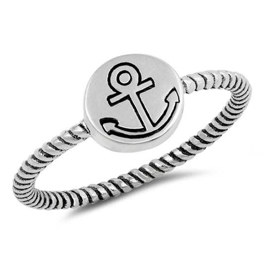 Oxidized Etched Carved Anchor Ring .925 Sterling Silver Twisted Band Sizes 4-10