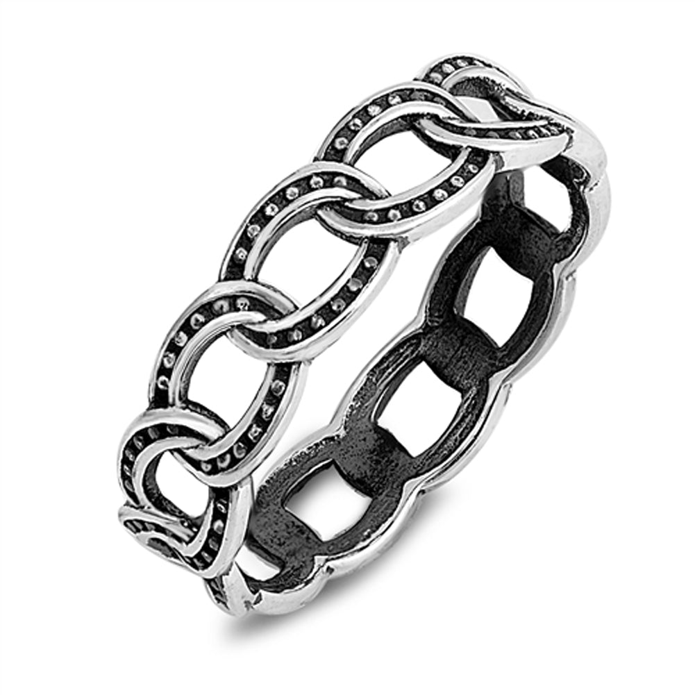 Oxidized Chain Link Knot Eternity Wedding Ring Sterling Silver Band Sizes 5-10