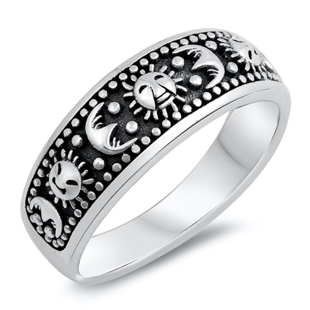 Sun Flower Moon Oxidized Mystical Ring New .925 Sterling Silver Band Sizes 5-12