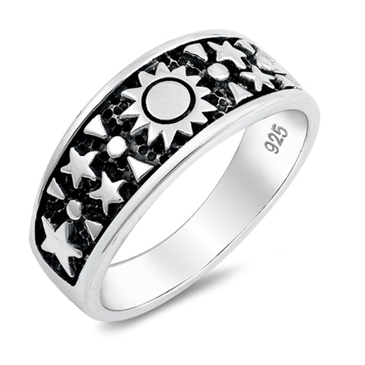 Oxidized Sun Star Mystical Galaxy Cute Ring .925 Sterling Silver Band Sizes 5-12