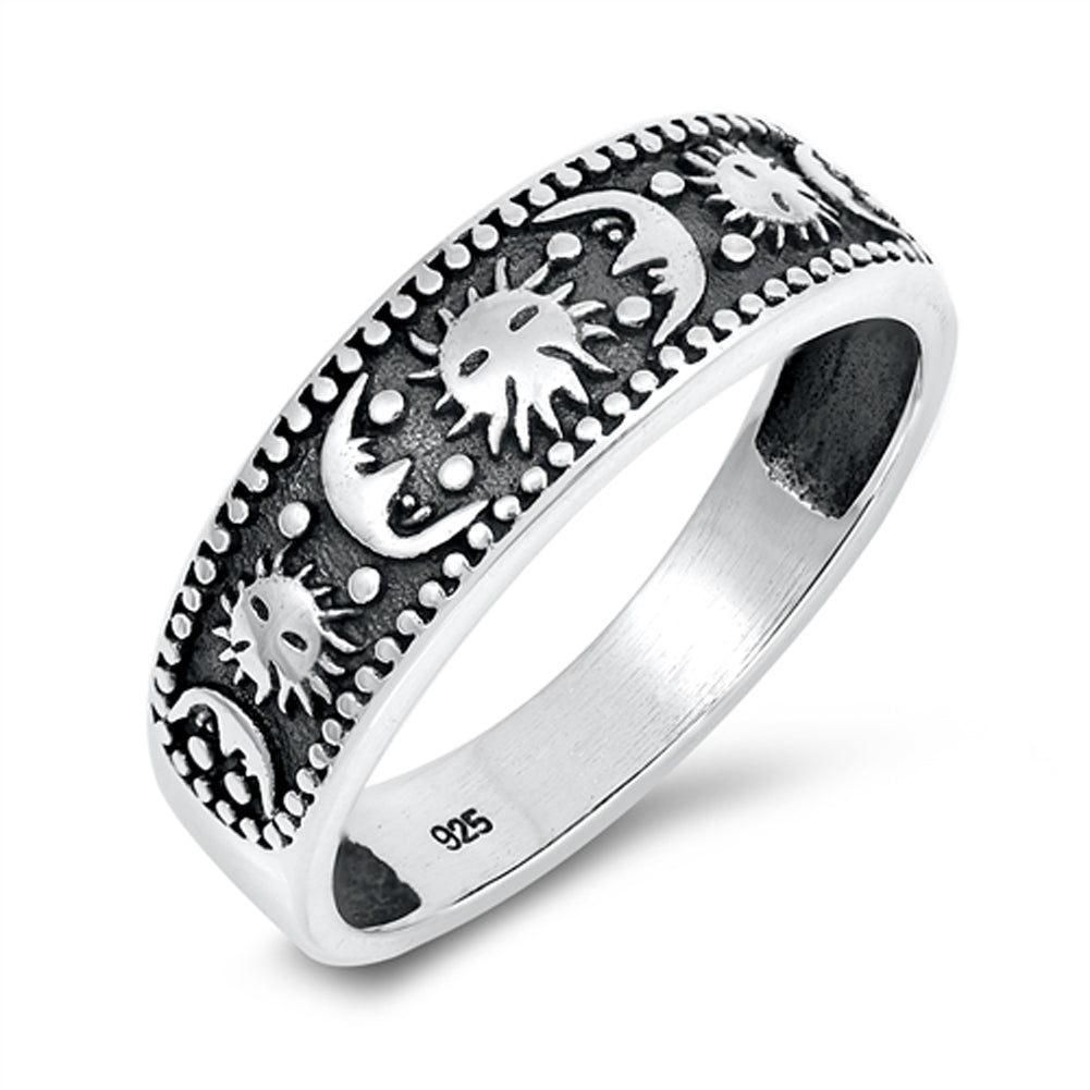 Oxidized Beaded Sun Crescent Moon Ring New .925 Sterling Silver Band Sizes 5-10