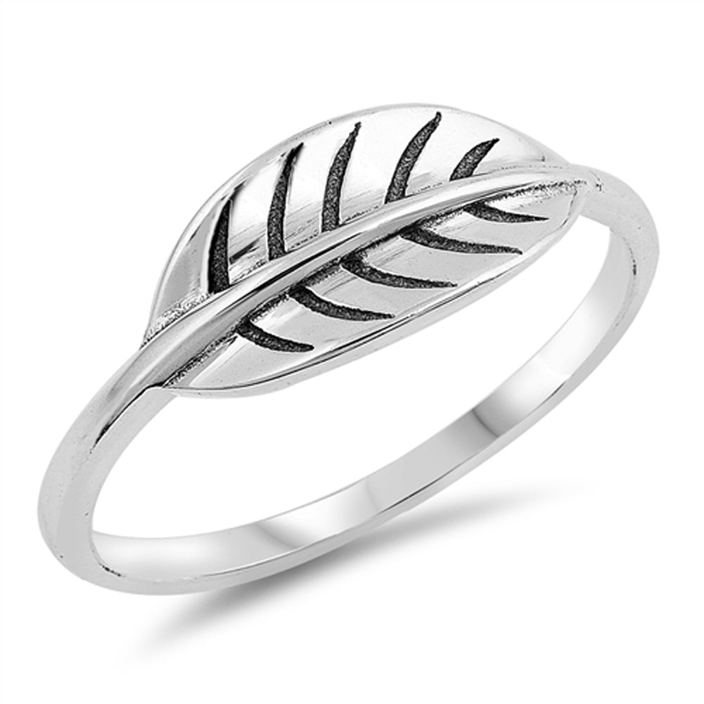 Oxidized Leaf Nature Feather Boho Midi Ring .925 Sterling Silver Band Sizes 4-10