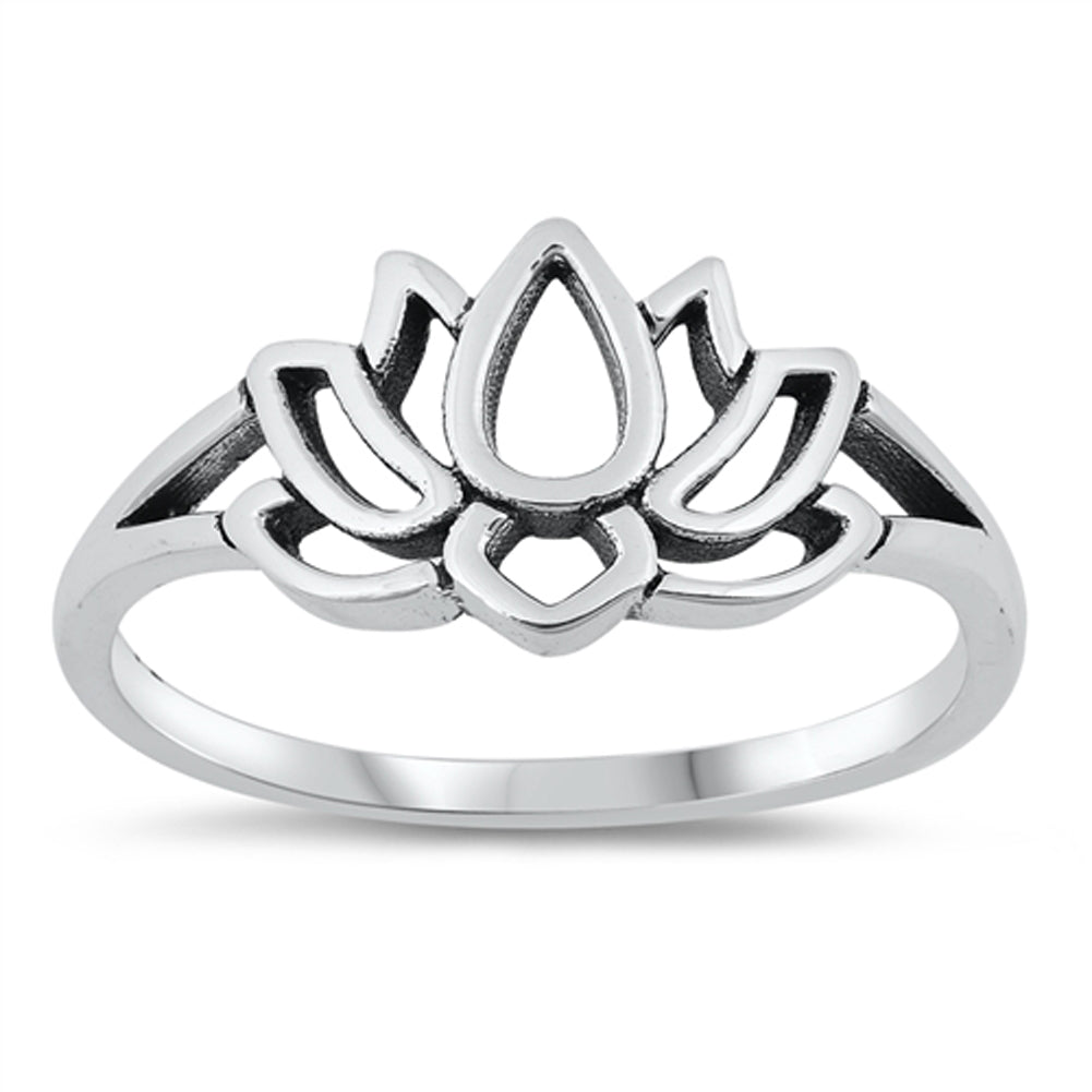 Oxidized Lotus Flower Leaf Yoga Blossom Ring 925 Sterling Silver Band Sizes 4-12