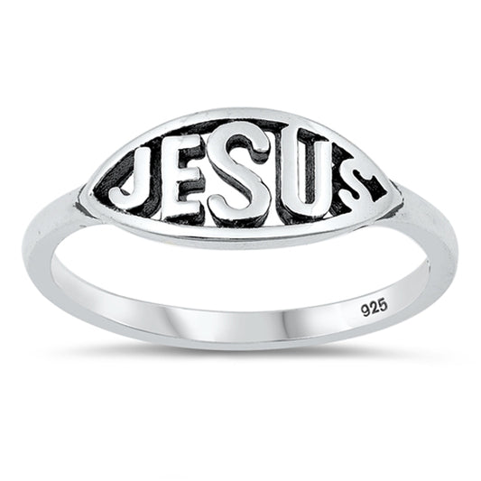 Jesus Script Filigree Oval Cutout Ring New .925 Sterling Silver Band Sizes 4-10