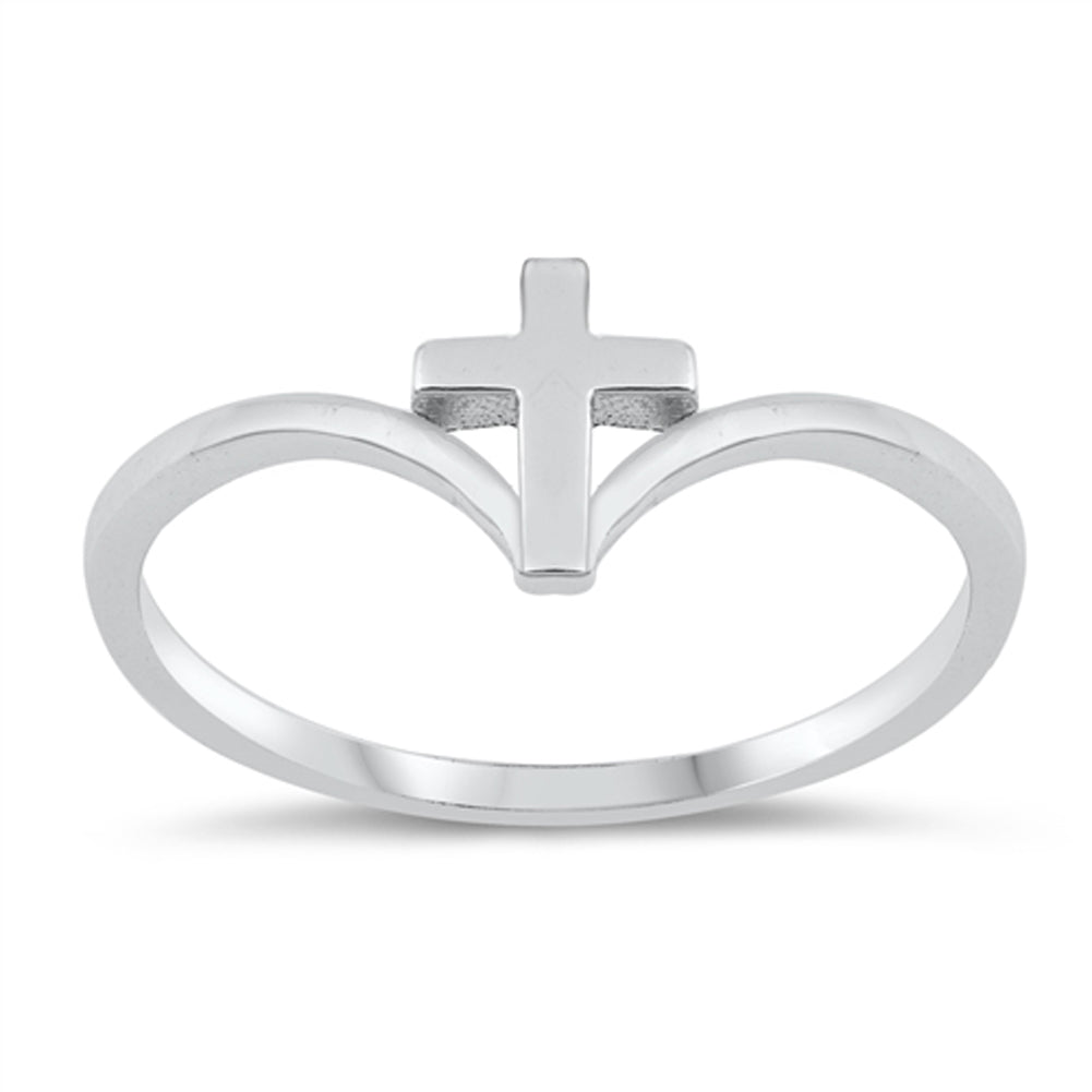 Chevron Pointed Cross Center Purity Ring New 925 Sterling Silver Band Sizes 4-10