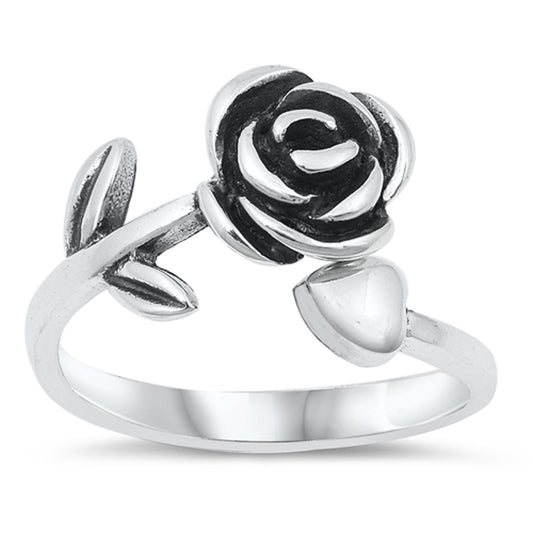 Dark Rose Heart Flower Dainty Cute Ring New .925 Sterling Silver Band Sizes 5-10