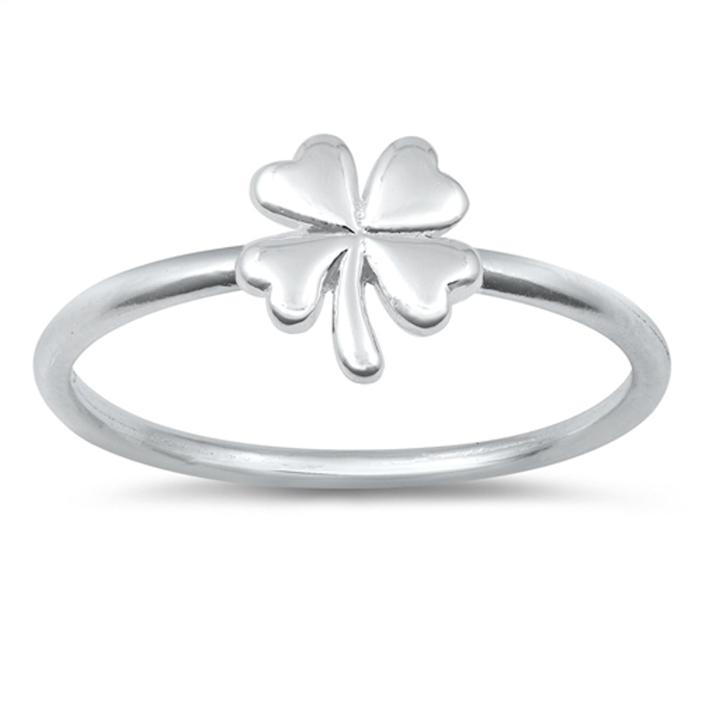 Good Luck Four Leaf Clover Nature Ring New .925 Sterling Silver Band Sizes 2-10