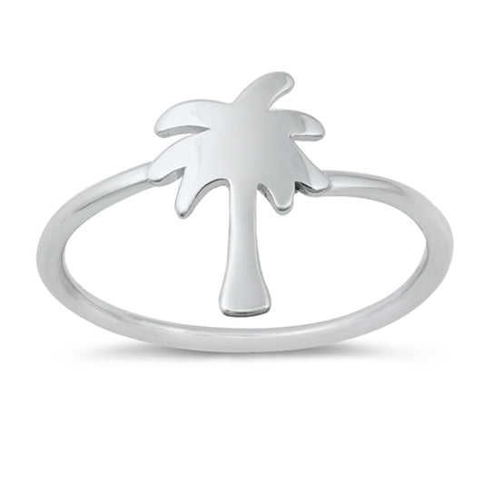 Polished Flat Palm Tree Beach Ring New .925 Sterling Silver Band Sizes 4-10