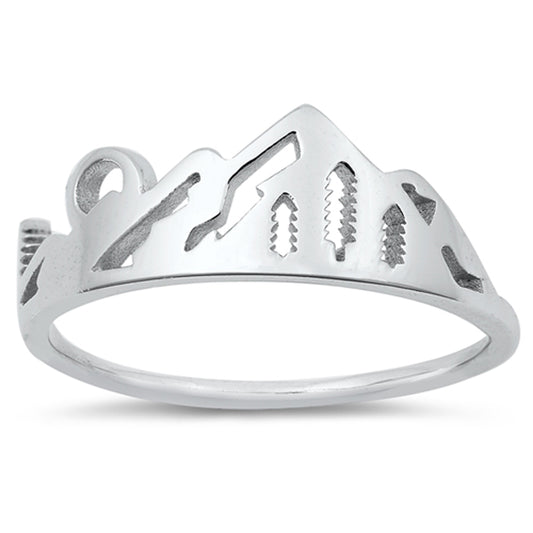 Beautiful Scenic Mountain Range Cutout Ring New .925 Sterling Silver Band Sizes 4-10