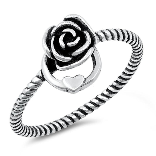 Classic Rope Twist Rose Promise Heart Ring New .925 Sterling Silver Band Sizes 4-10