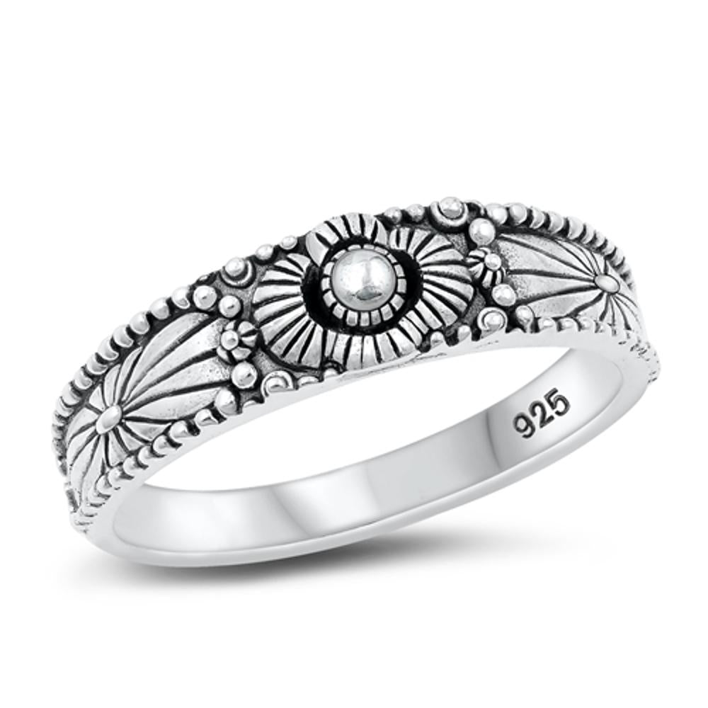 Classic Oxidized Detailed Flower Ring New .925 Sterling Silver Band Sizes 4-10