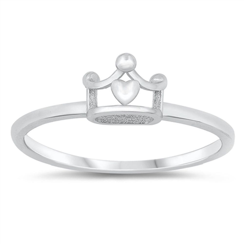 Polished Curly Swirly Princess Crown Promise Heart Ring New .925 Sterling Silver Band Sizes 3-10