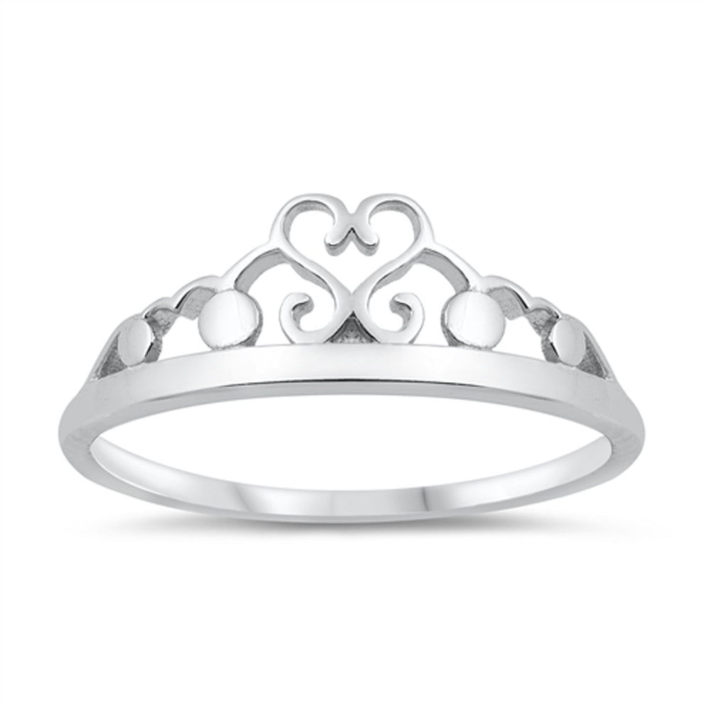 Elegant Filigree Swirl Promise Heart Princess Crown Ring New .925 Sterling Silver Band Sizes 4-10