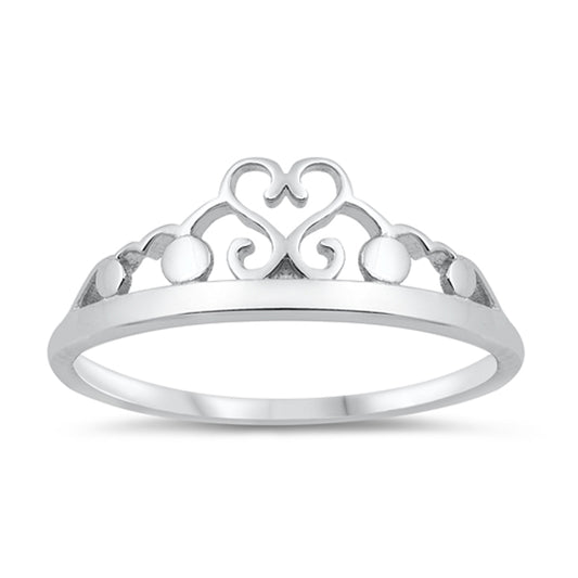 Elegant Filigree Swirl Promise Heart Princess Crown Ring New .925 Sterling Silver Band Sizes 4-10