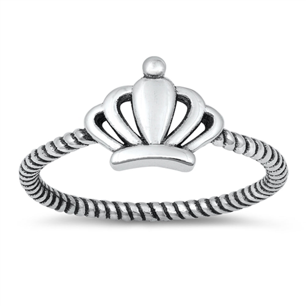 Unique Cutout Scalloped Crown Rope Twist Ring New .925 Sterling Silver Band Sizes 4-10