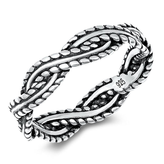 Cute Oxidized Beaded Bali Twist Braid Sterling Silver Ring Sizes 5-10