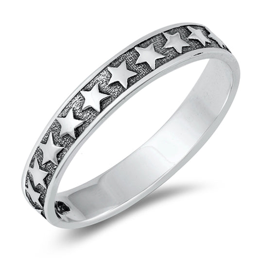 Oxidized Relief Stars Fashion Ring New .925 Sterling Silver Band Sizes 4-10