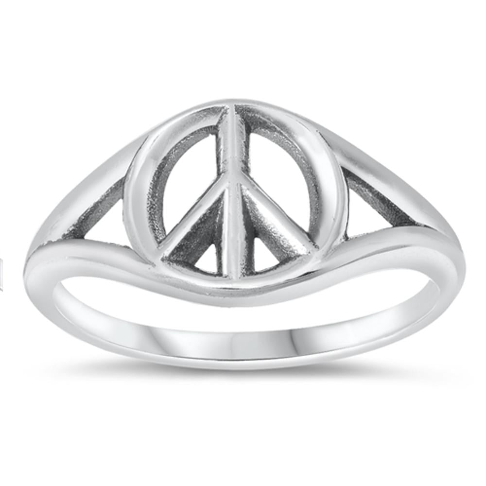 Vintage Cutout Peace Sign Hippie Symbol Sterling Silver Ring Sizes 5-10