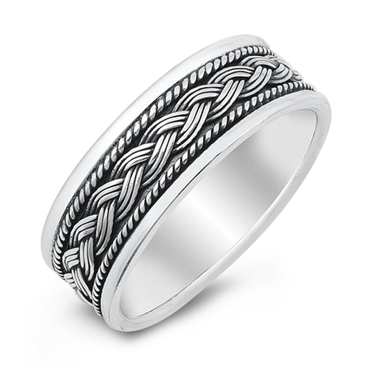 Ornate Celtic Knot Braid Unique Ring New .925 Sterling Silver Band Sizes 7-13