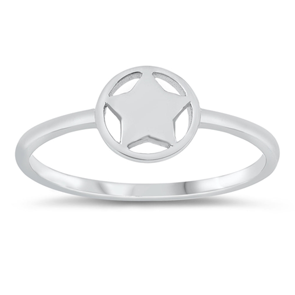 Polished Round Cutout Star Ring New .925 Sterling Silver Band Sizes 4-10