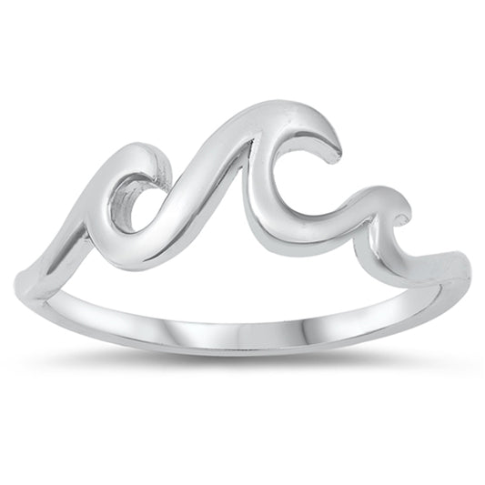 Simple High Polish Ocean Wave Ring .925 Sterling Silver Sizes 4-12