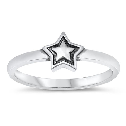 Cute Oxidized High Polish Star Sterling Silver Ring Sizes 4-10