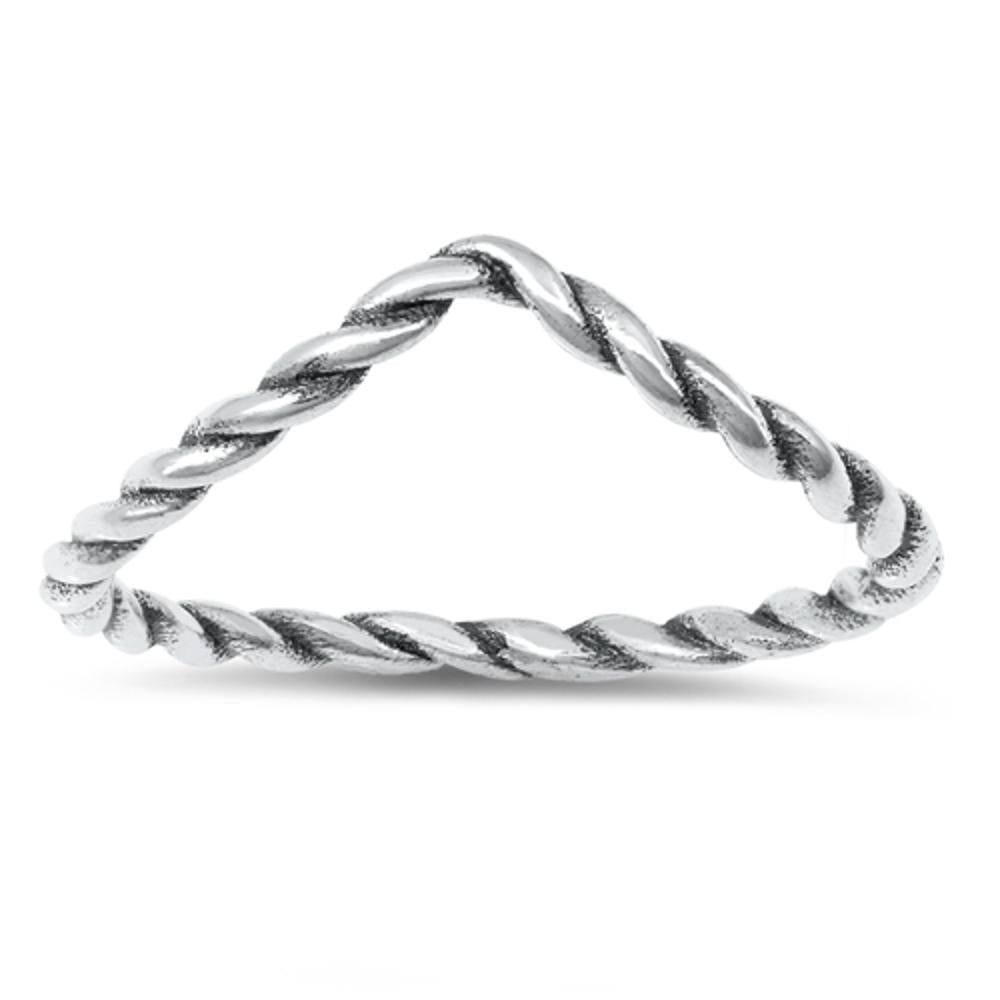 Modern Rope Chevron Knot Triangle Sterling Silver Ring Sizes 4-10