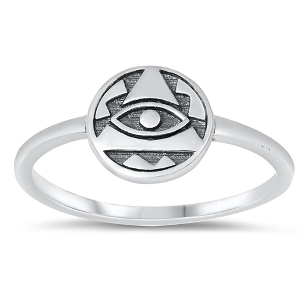 Round Eye Of Providence Geometric Medallion Band Sterling Silver Ring Sizes 4-10