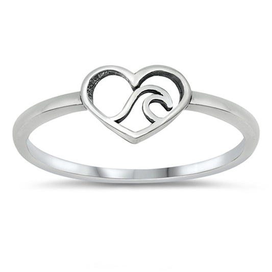 Ocean Heart Cutout Ring New .925 Sterling Silver Band Sizes 4-12