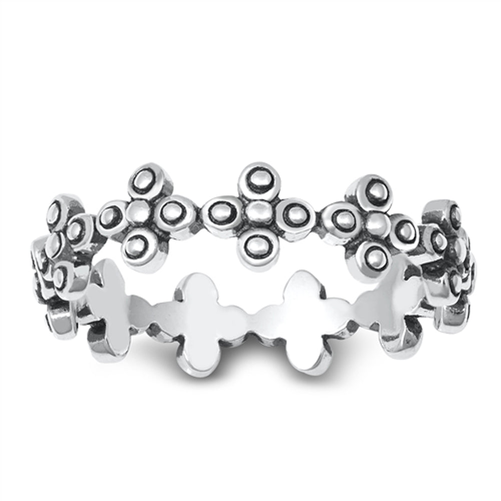 Modern Repeating Flower Circle Bubble Sterling Silver Ring Sizes 4-10