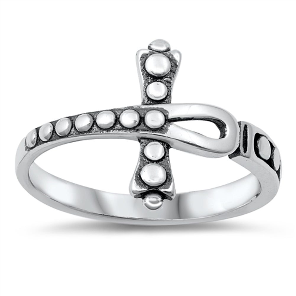 Dotted Open Ankh Cross Ring New .925 Sterling Silver Band Sizes 4-10