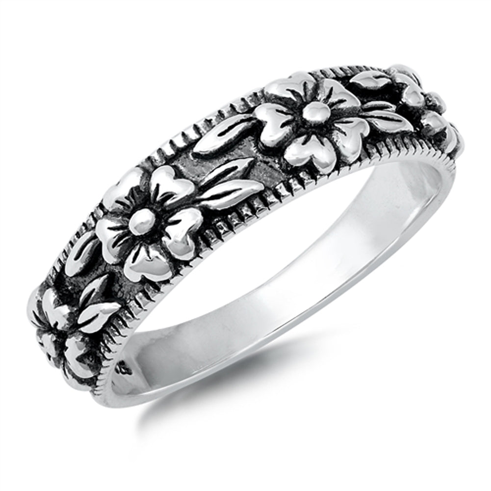 Ornate Woodland Flower Leaf Ring New .925 Sterling Silver Band Sizes 4-10