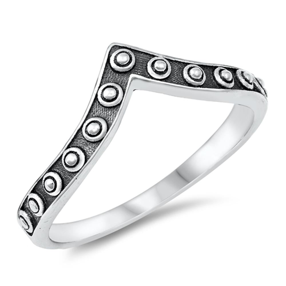 Unique Oxidized Dot Chevron New .925 Sterling Silver Band Sizes 4-10