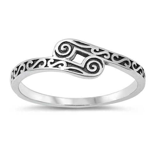 Simple Oxidized Swirl Ring New .925 Sterling Silver Band Sizes 4-10