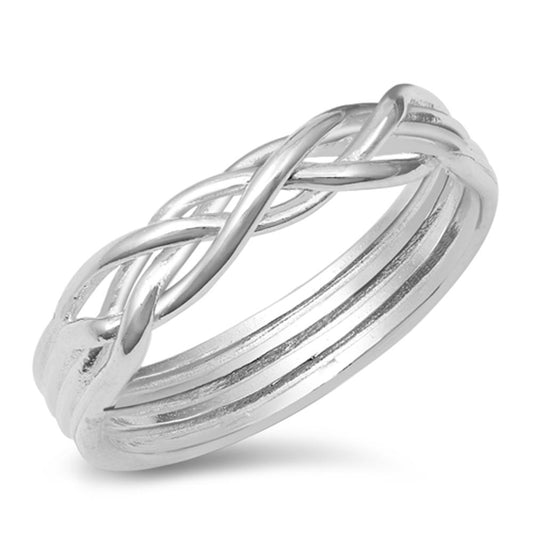 Braided Celtic Knot Braid Weave .925 Sterling Silver Band Sizes 4-12