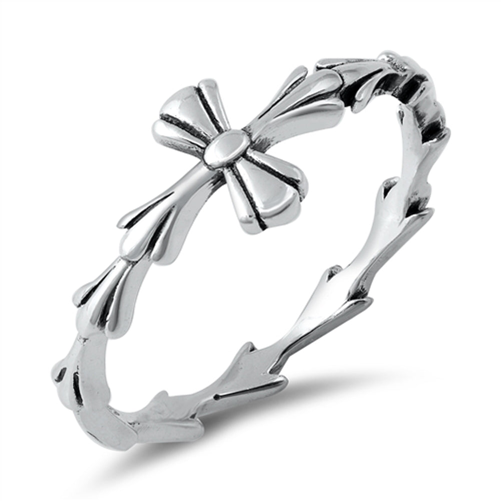 Floral Sideways Cross Ring New .925 Sterling Silver Band Sizes 4-10