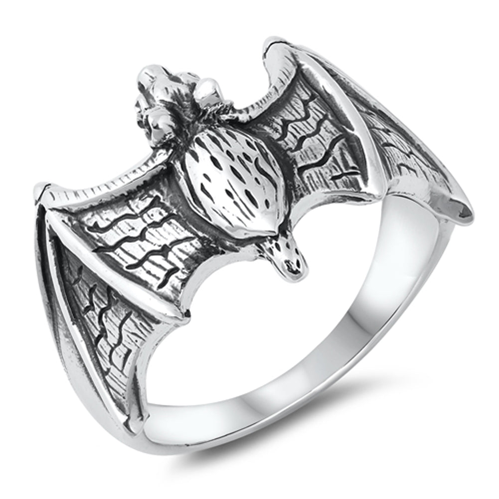 Ornate Realistic Bat Wing Ring New .925 Sterling Silver Band Sizes 6-12