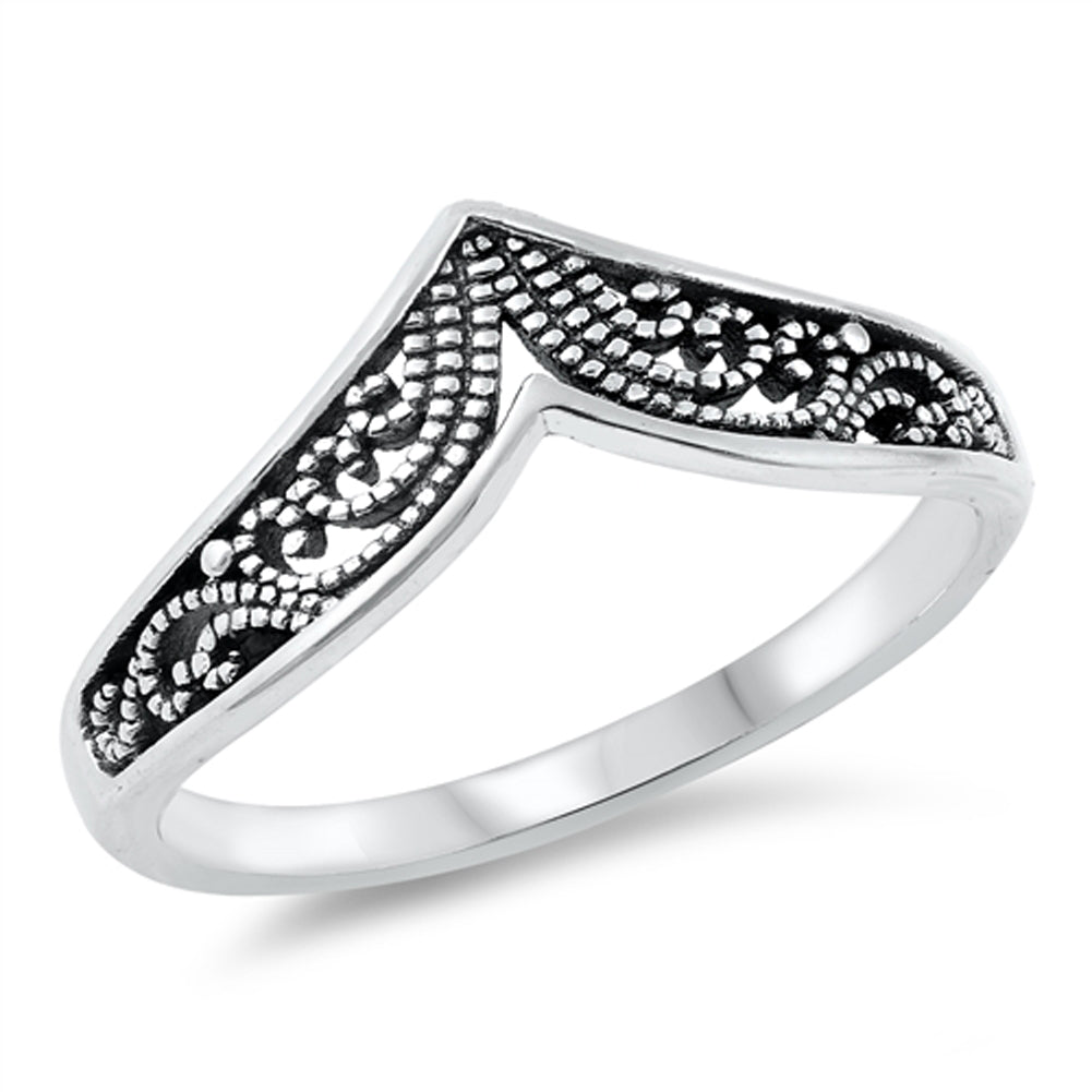 Chevron V Shape Filigree Wave Ring New .925 Sterling Silver Band Sizes 4-10