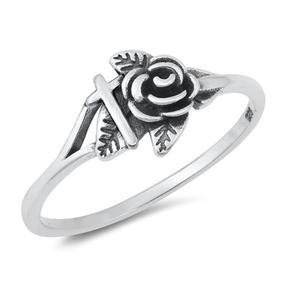 Cross Rose Love Wholesale Ring New .925 Solid Sterling Silver Band Sizes 4-10