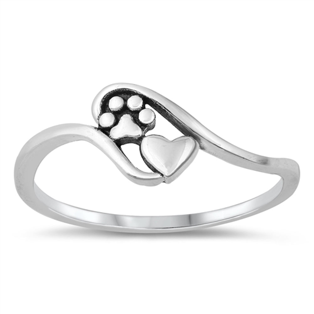 Sterling Silver Paw Heart Ring