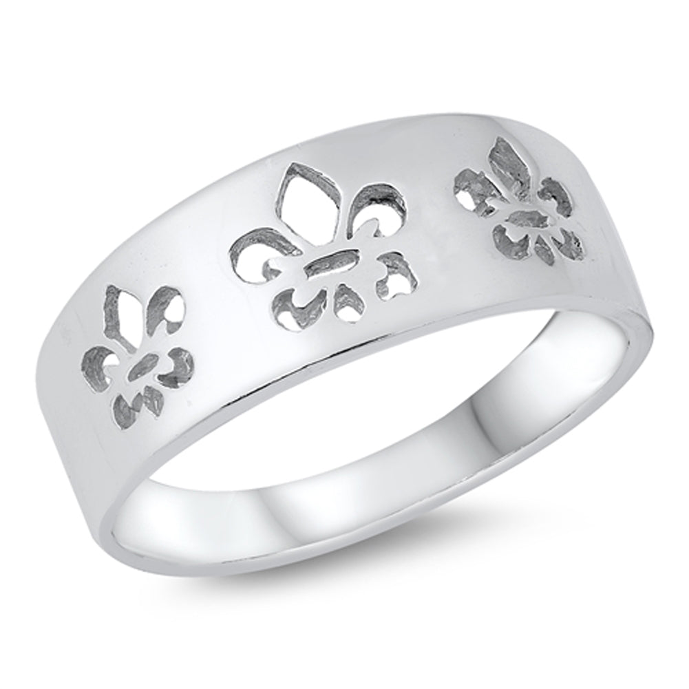 Fleur De Lis Fashion Ring Fun New .925 Solid Sterling Silver Band Sizes 5-10