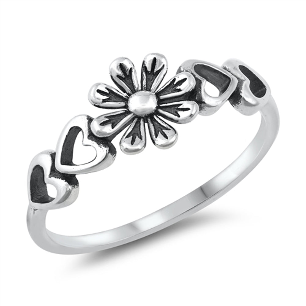 Flower Heart Oxidized Beautiful Ring New .925 Sterling Silver Band Sizes 4-10