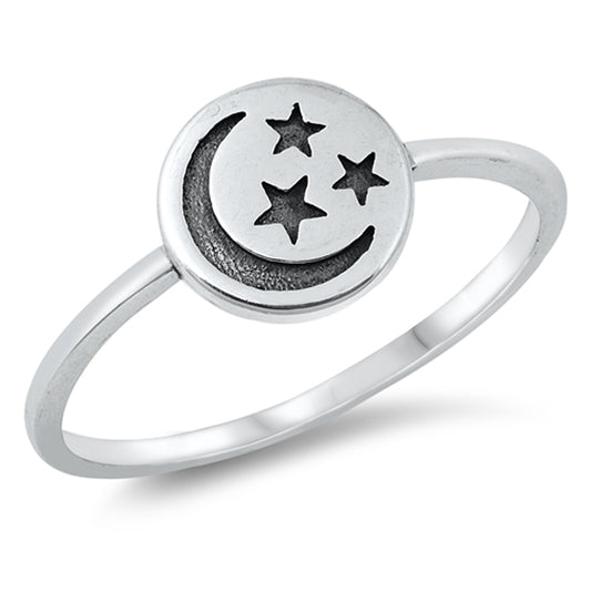 Cute Tiny Stamped Star Crescent Moon Ring .925 Sterling Silver Sizes 4-10