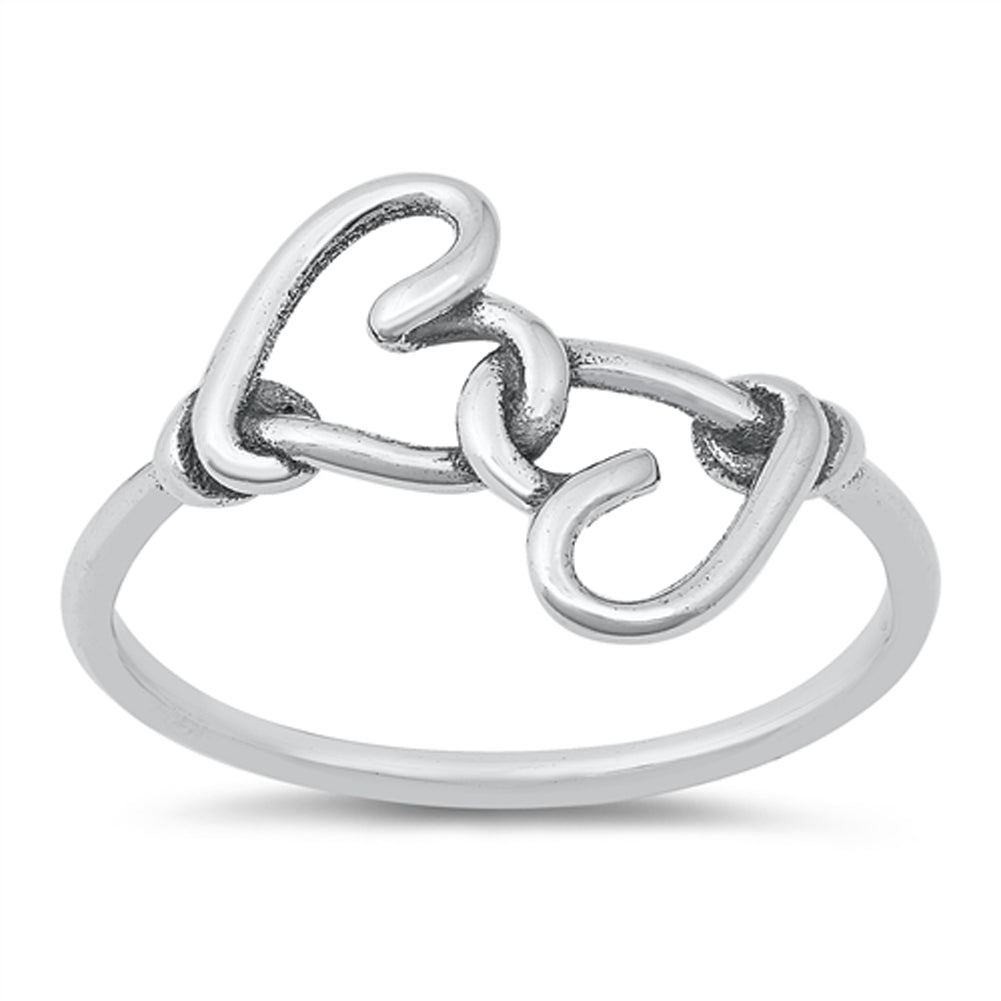 Interlocking Thin Line Promise Heart Ring .925 Sterling Silver Band Sizes 5-10