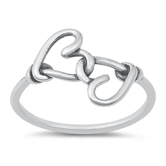 Interlocking Thin Line Promise Heart Ring .925 Sterling Silver Band Sizes 5-10